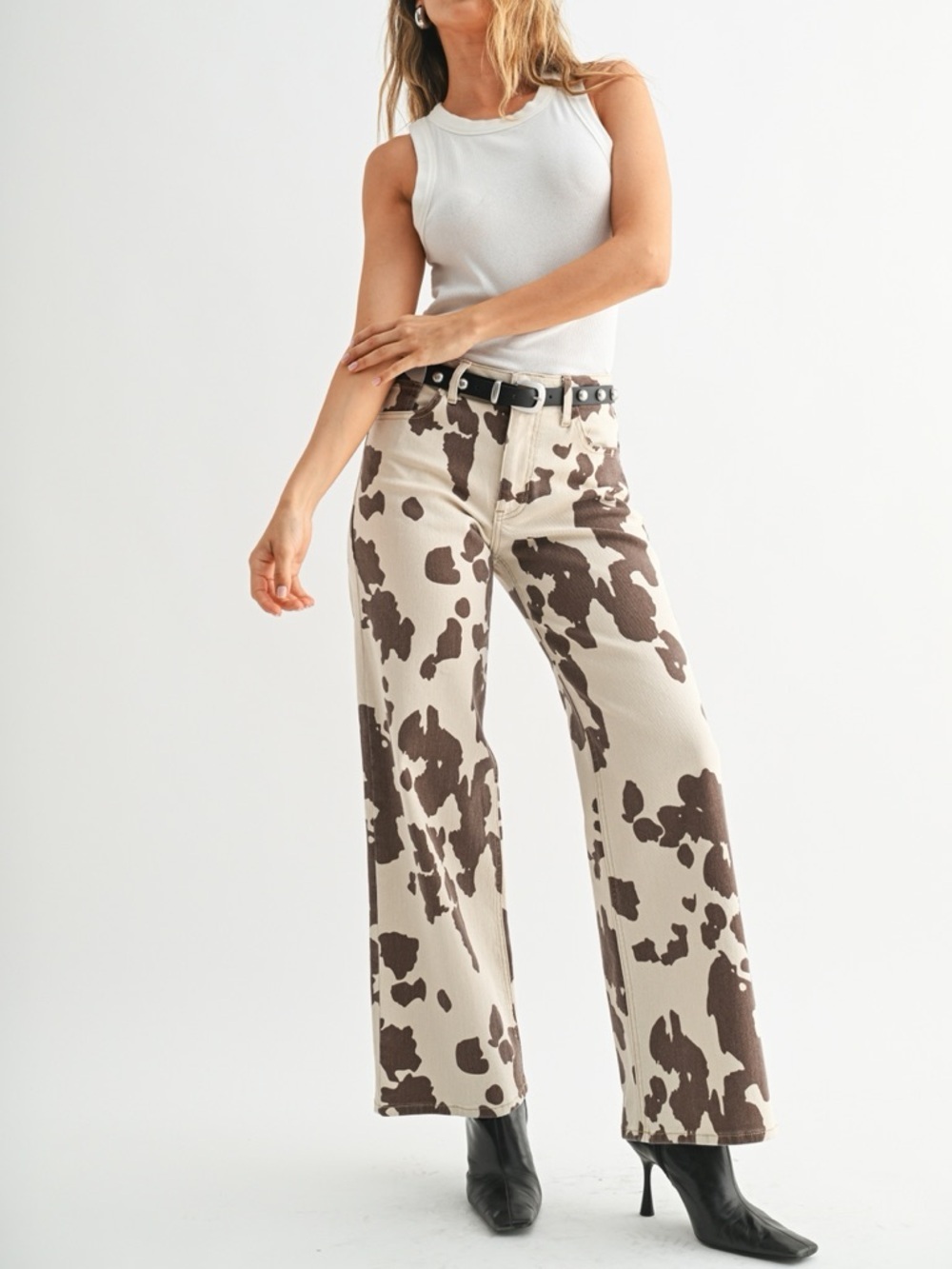 Just USA Cow Print Wide Leg Jeans - Picture 2 of 4